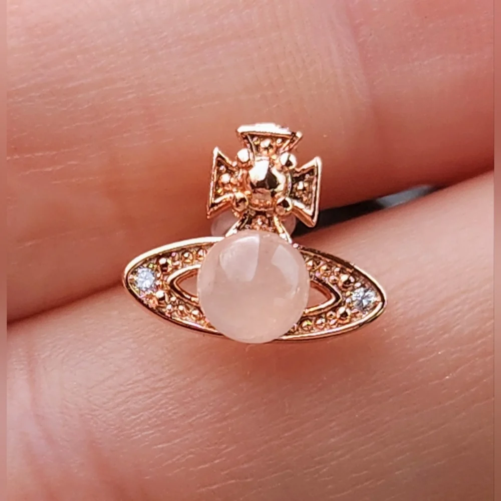 Rose Quartz, 925 Sterling Silver Stud Earrings. Gold Plated Crystal Jewlery - Picture 4 of 5